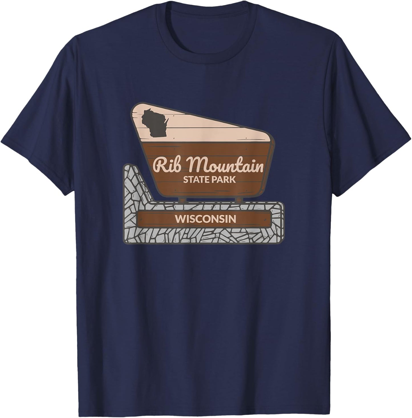 Rib Mountain State Park Wisconsin Welcome Sign Vacation T-Shirt - T-Shirt | Navy