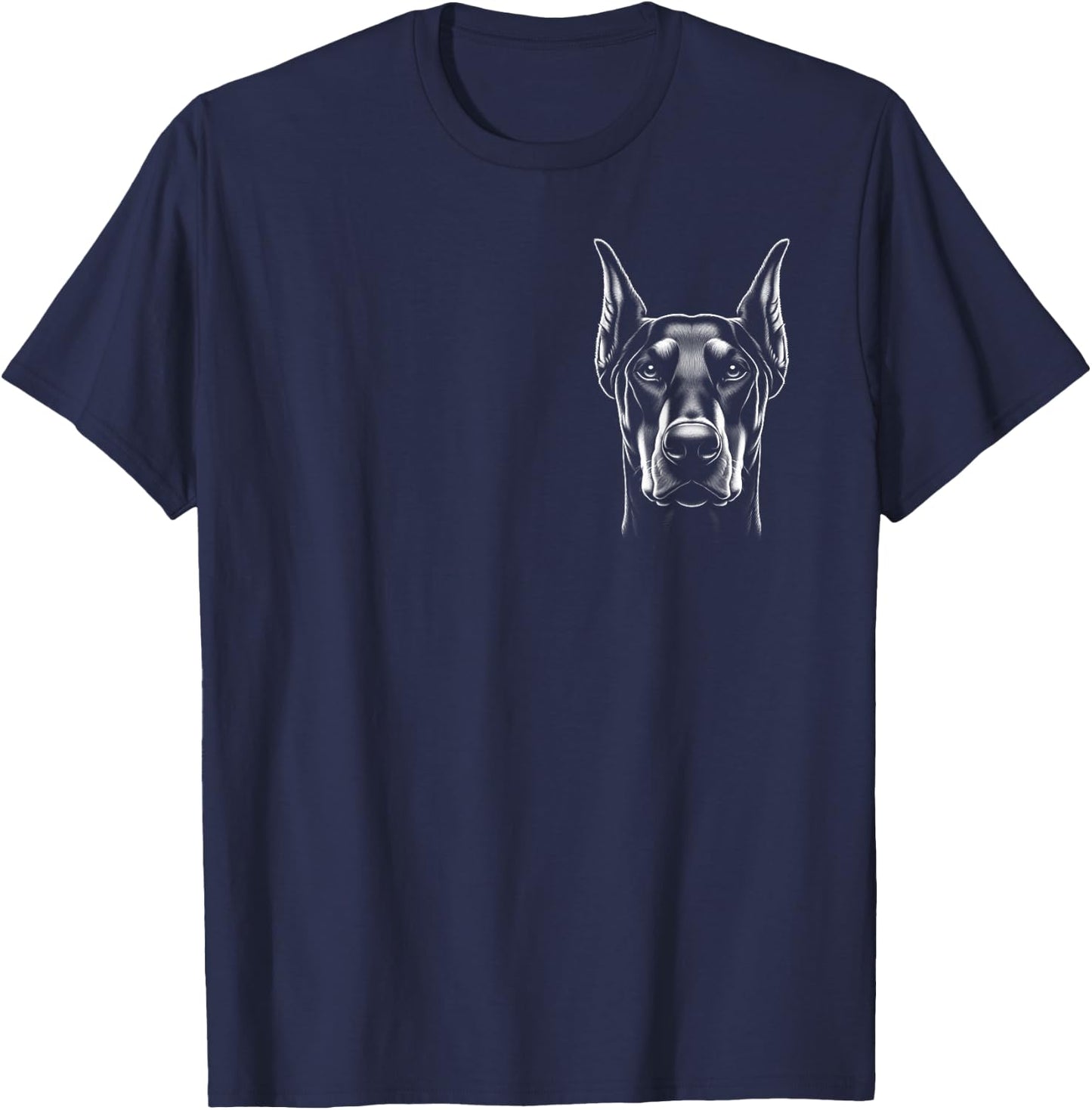 Proud Doberman Head in Drawing Style on Chest T-Shirt - T-Shirt | Navy