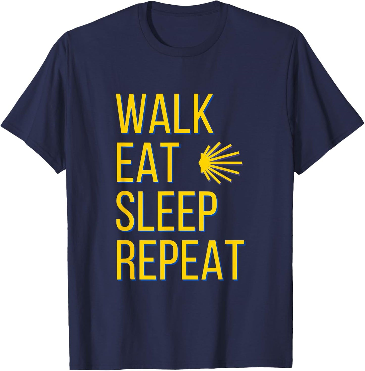 Walk Eat Sleep Repeat Yellow Shell Camino de Santiago Symbol T-Shirt - T-Shirt | Navy
