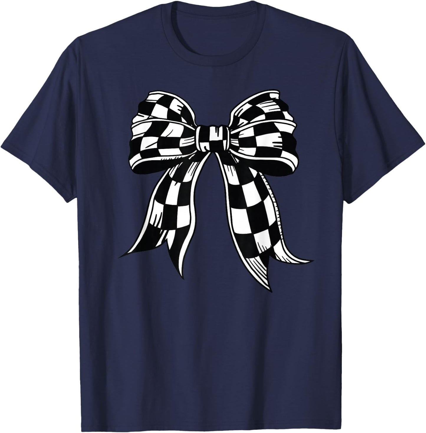 Checkered Bow Tie Flag Automobile Motor Race Car Racing team T-Shirt - T-Shirt | Navy