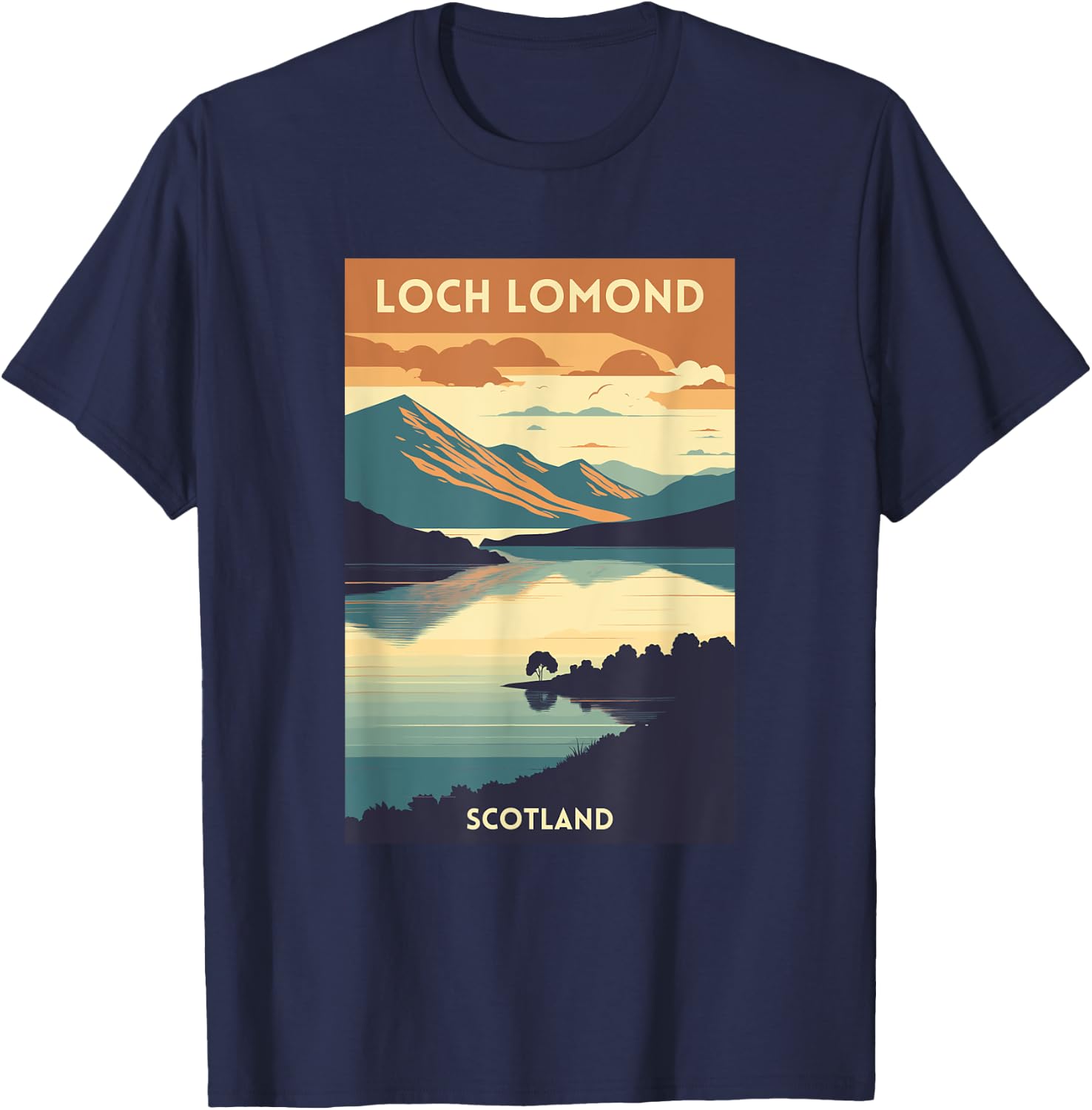 Loch Lomond Scotland Scottish Highlands UK Retro Travel T-Shirt - T-Shirt | Navy