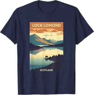Loch Lomond Scotland Scottish Highlands UK Retro Travel T-Shirt - T-Shirt | Navy