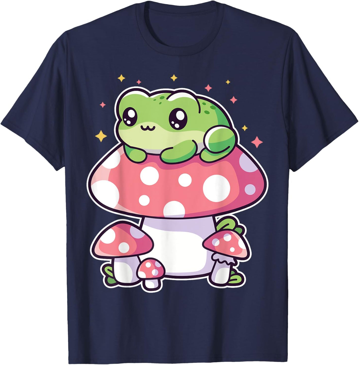 Kawaii Frog Lying On Mushroom Kawaii Anime Frog Lover Outfit T-Shirt - T-Shirt | Navy