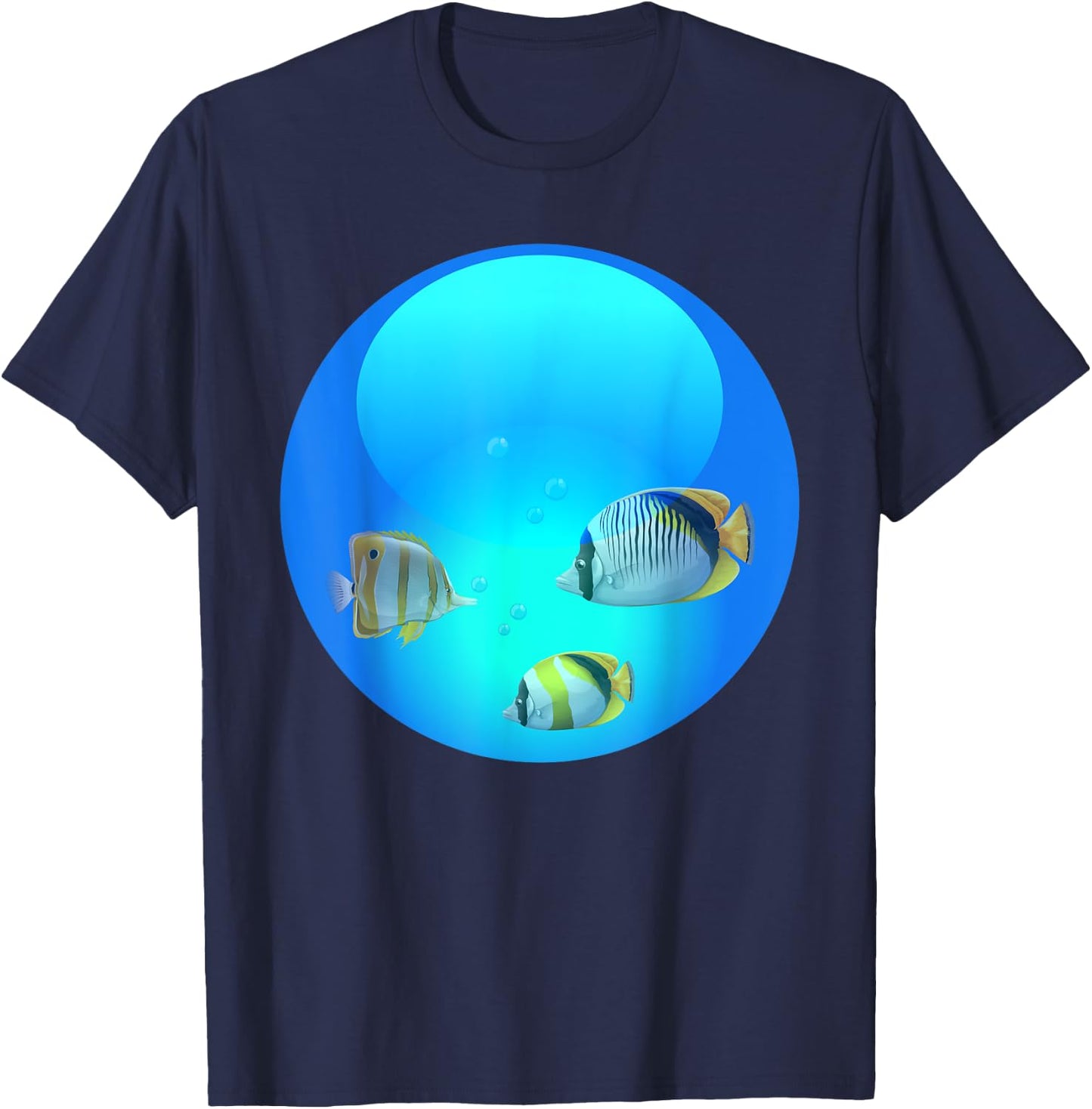 Frutiger Aero Aesthetic Tech Orb Fishes T-Shirt - T-Shirt | Navy