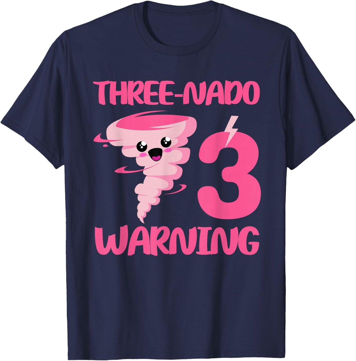 Kids Three-nado Warning 3rd Birthday Pink Tornado Birthday T-Shirt - T-Shirt | Navy