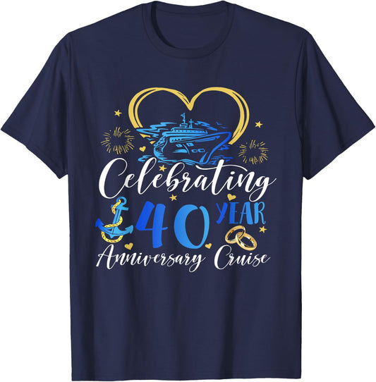 Celebrating 40 Years Anniversary Cruise 40th Anniversary T-Shirt - T-Shirt | Navy