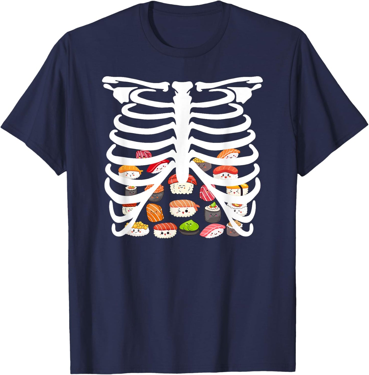 Halloween Japanese dish Food Rib Cage Skeleton Sushi T-Shirt - T-Shirt | Navy