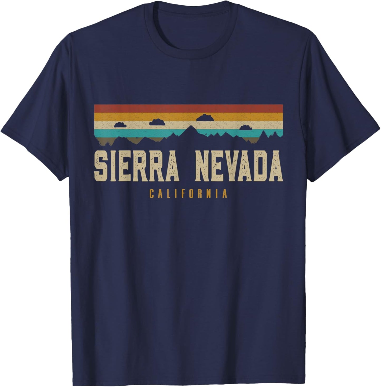 Sierra Nevada Vintage Mountains Hiking California Retro T-Shirt - T-Shirt | Navy