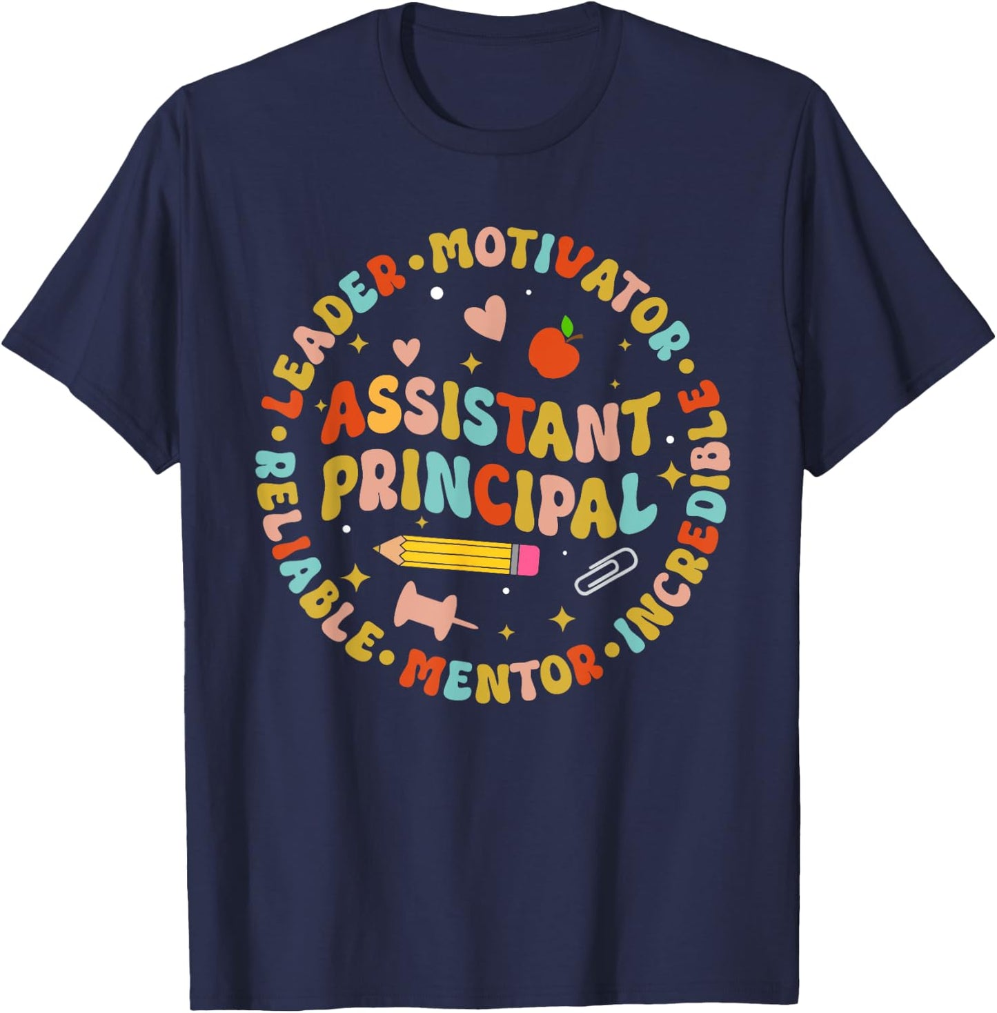 Groovy School Assistant Principal Teacher Appreciation T-Shirt - T-Shirt | Navy