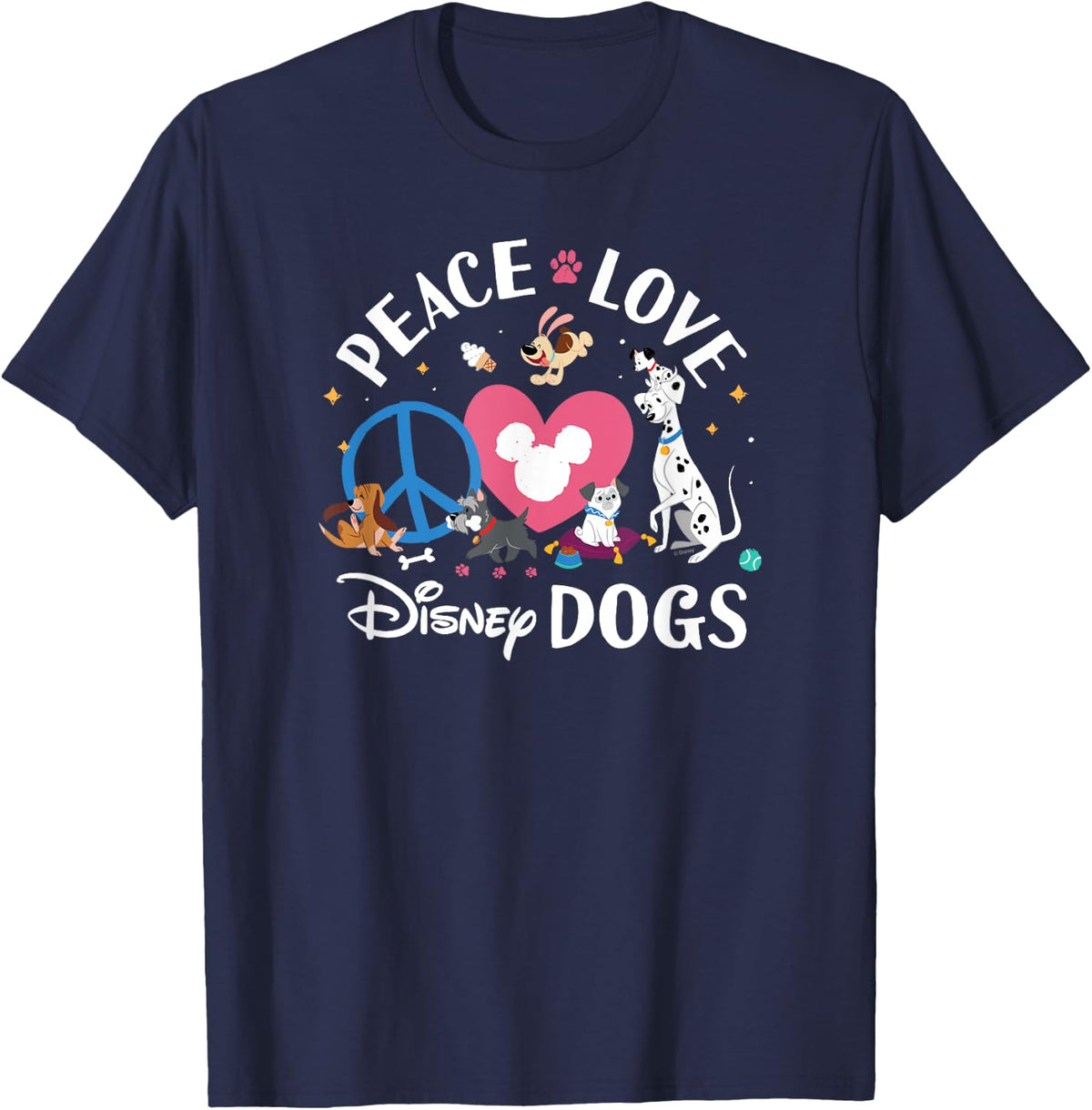 Disney - Peace, Love, Disney Dogs T-Shirt - T-Shirt | Navy