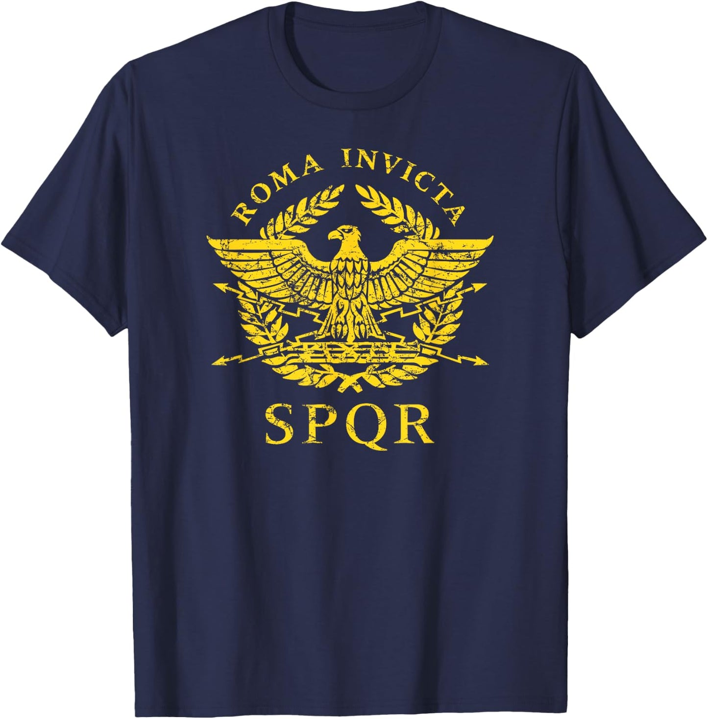 Roma Invicta SPQR Roman Eagle Gold Print T-Shirt - T-Shirt | Navy