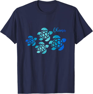 Ohana Sea Turtle Family Hawaii Vacation Tropical Hawaiian T-Shirt - T-Shirt | Navy