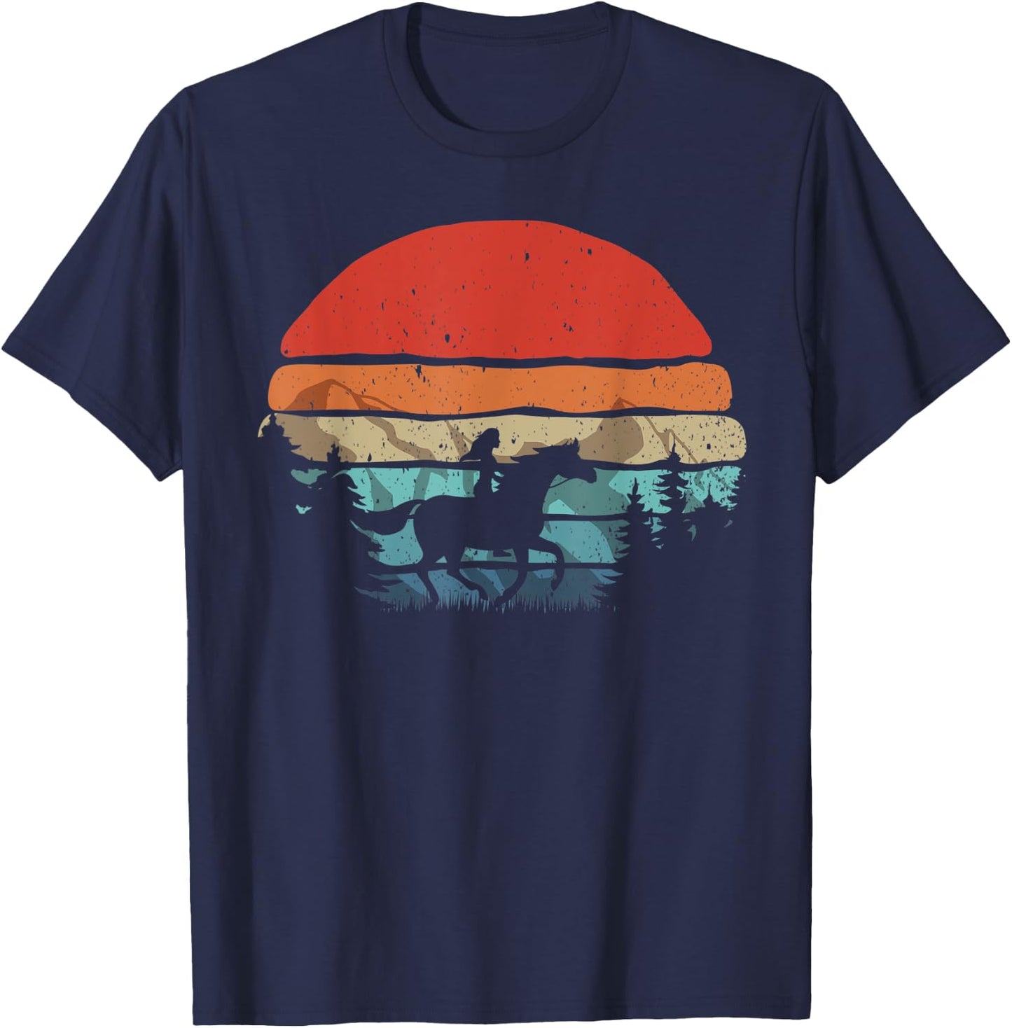 Retro Horse Riding Cowgirl Mountains Sunset Vintage T-Shirt - T-Shirt | Navy