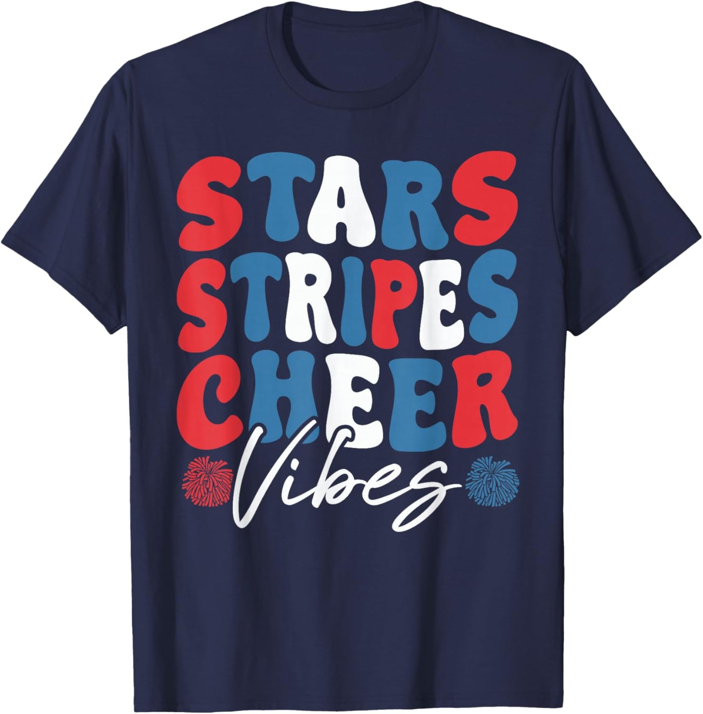 Cheer Vibes Patriotic Cheer Crew Cheerleader USA Bow T-Shirt - T-Shirt | Navy