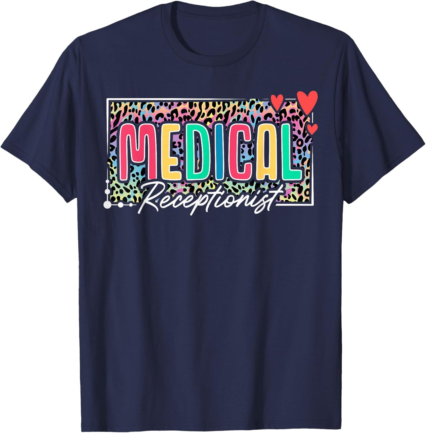 Medical Receptionist Heart Leopard T-Shirt - T-Shirt | Navy