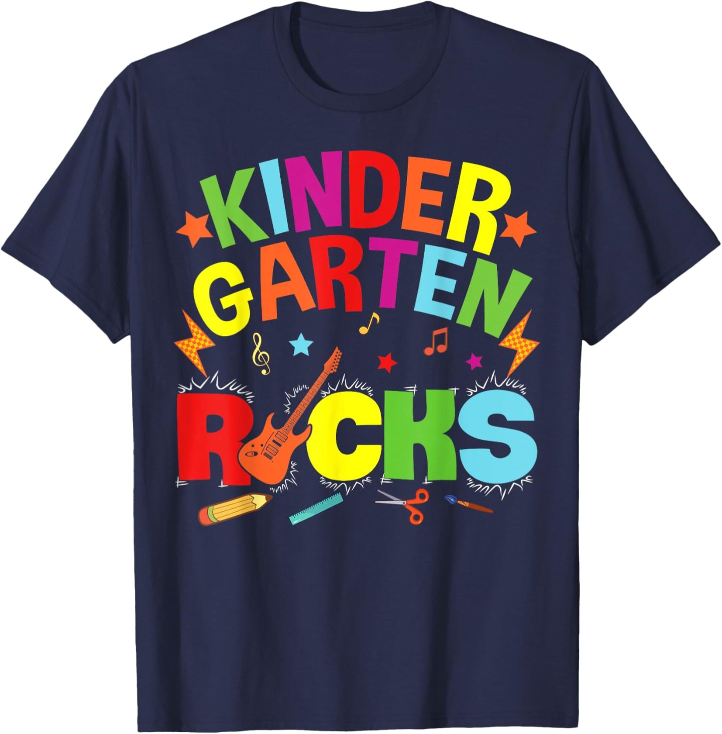 Hello Kindergarten Rocks Teacher Team Vibes Rockstar T-Shirt - T-Shirt | Navy