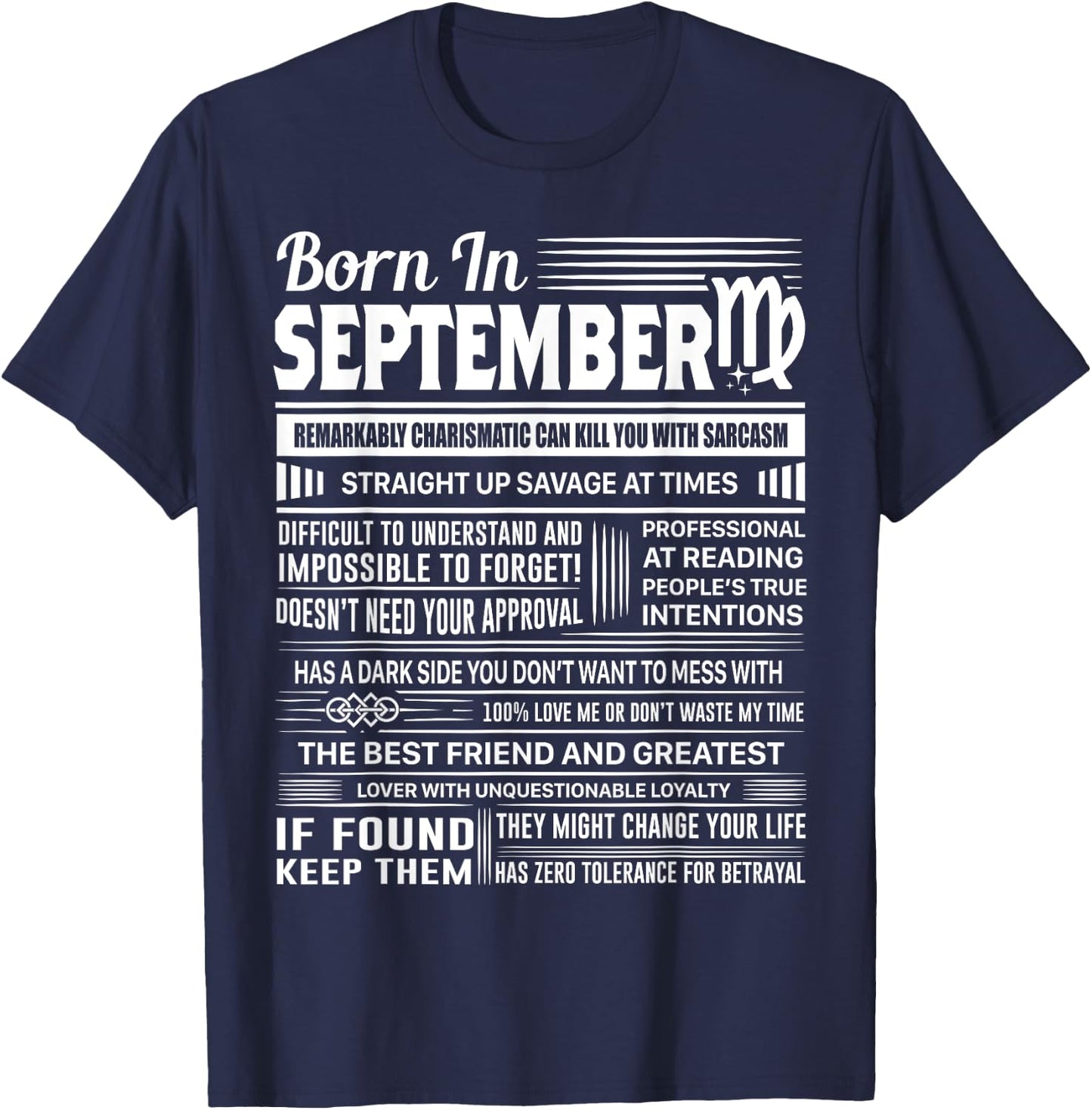 Born In September Virgo Funny Birthday Gift T-Shirt - T-Shirt | Navy