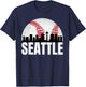 Vintage Seattle Skyline Baseball Retro Cityscap Washington T-Shirt - T-Shirt | Navy