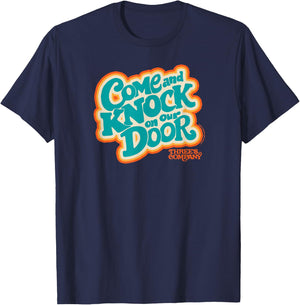 Three's Company Come And Knock On Our Door Retro Typography T-Shirt - T-Shirt | Navy