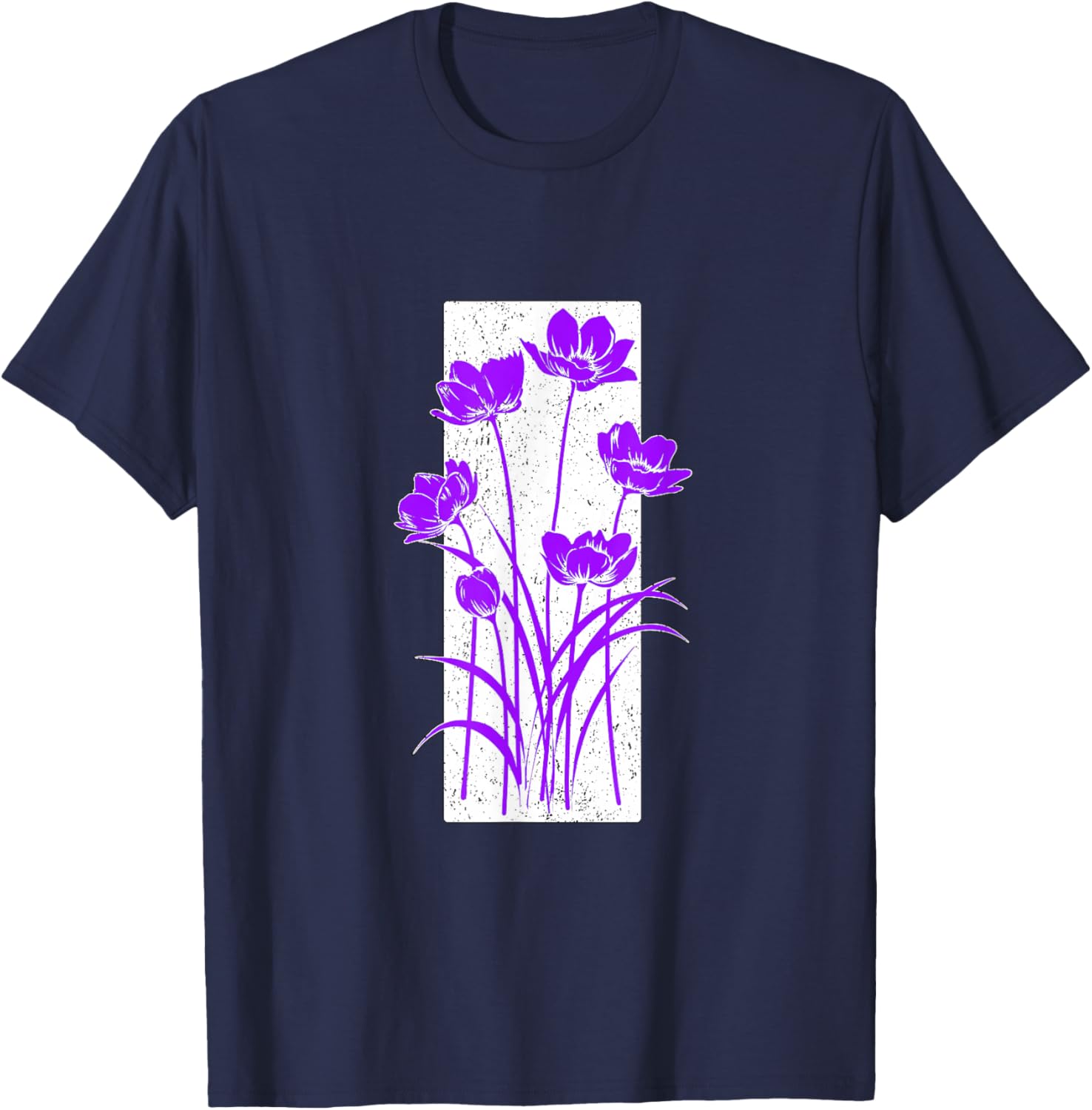 Purple Distressed Flower Stripe -v2 Purple Graphic T-Shirt - T-Shirt | Navy