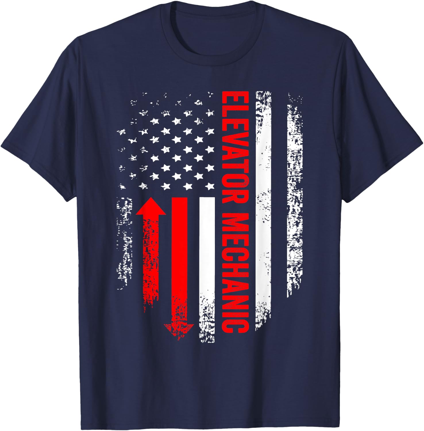 Elevator Mechanic USA Flag Repairman Technician T-Shirt - T-Shirt | Navy