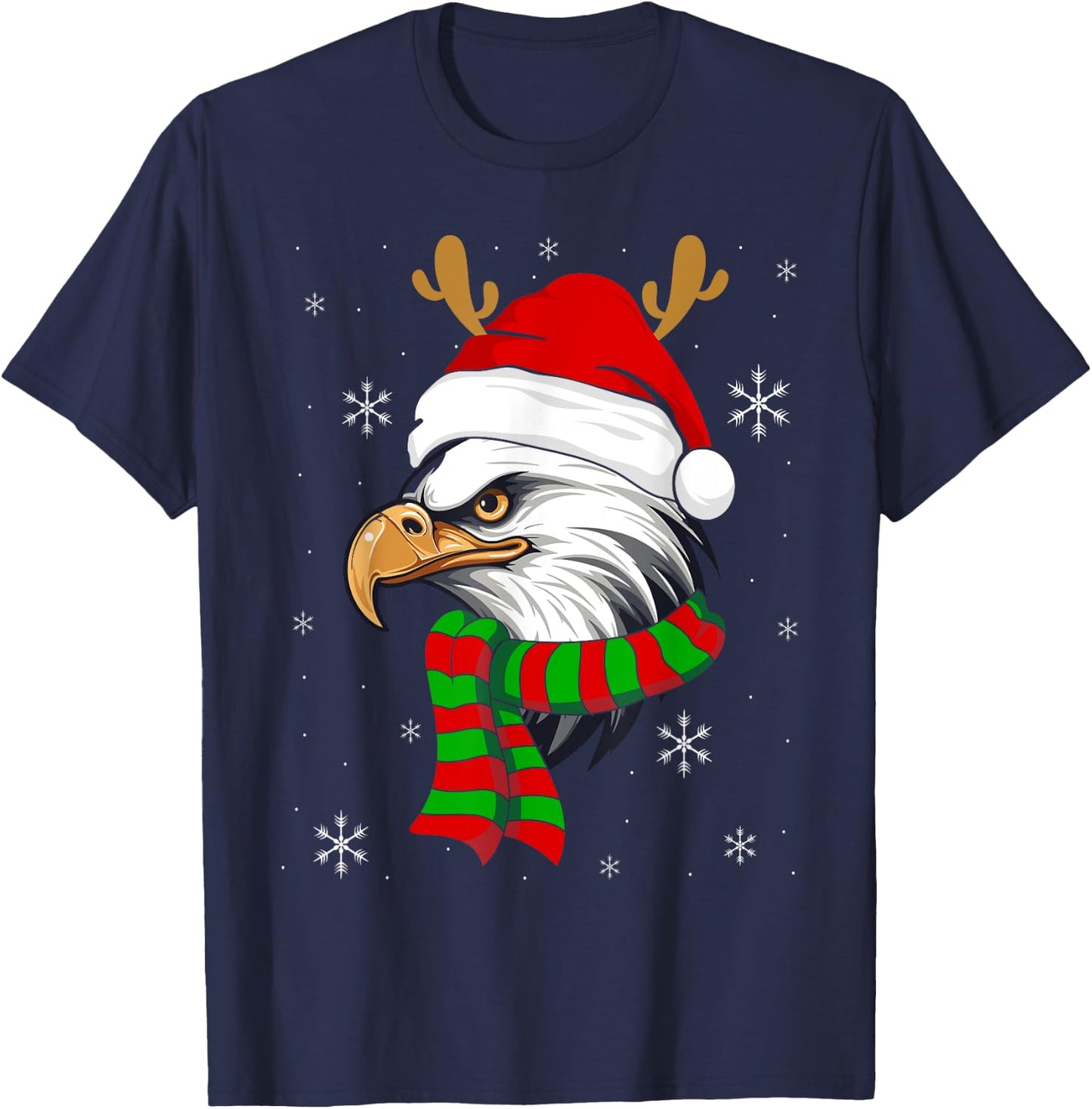 Christmas Eagle Patriotic Bald Eagle With Santa Hat Women Kids Men T-Shirt - T-Shirt | Navy