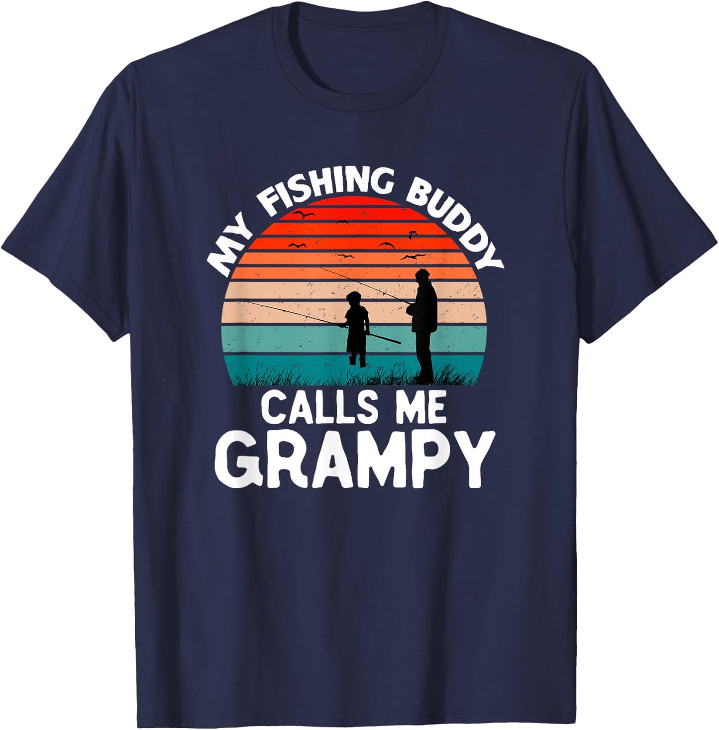 My Fishing Buddy Calls Me Grampy Retro Vintage Grandpa T-Shirt - T-Shirt | Navy