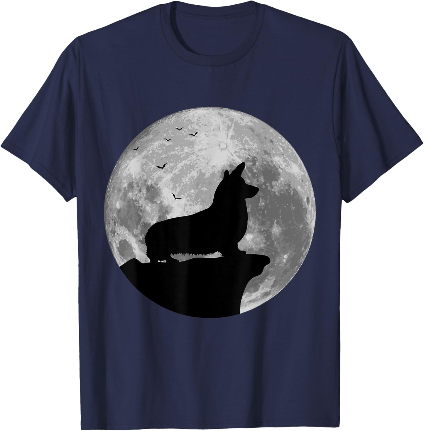 Pembroke Welsh Corgi Silhouette The Moon Halloween Costume T-Shirt - T-Shirt | Navy