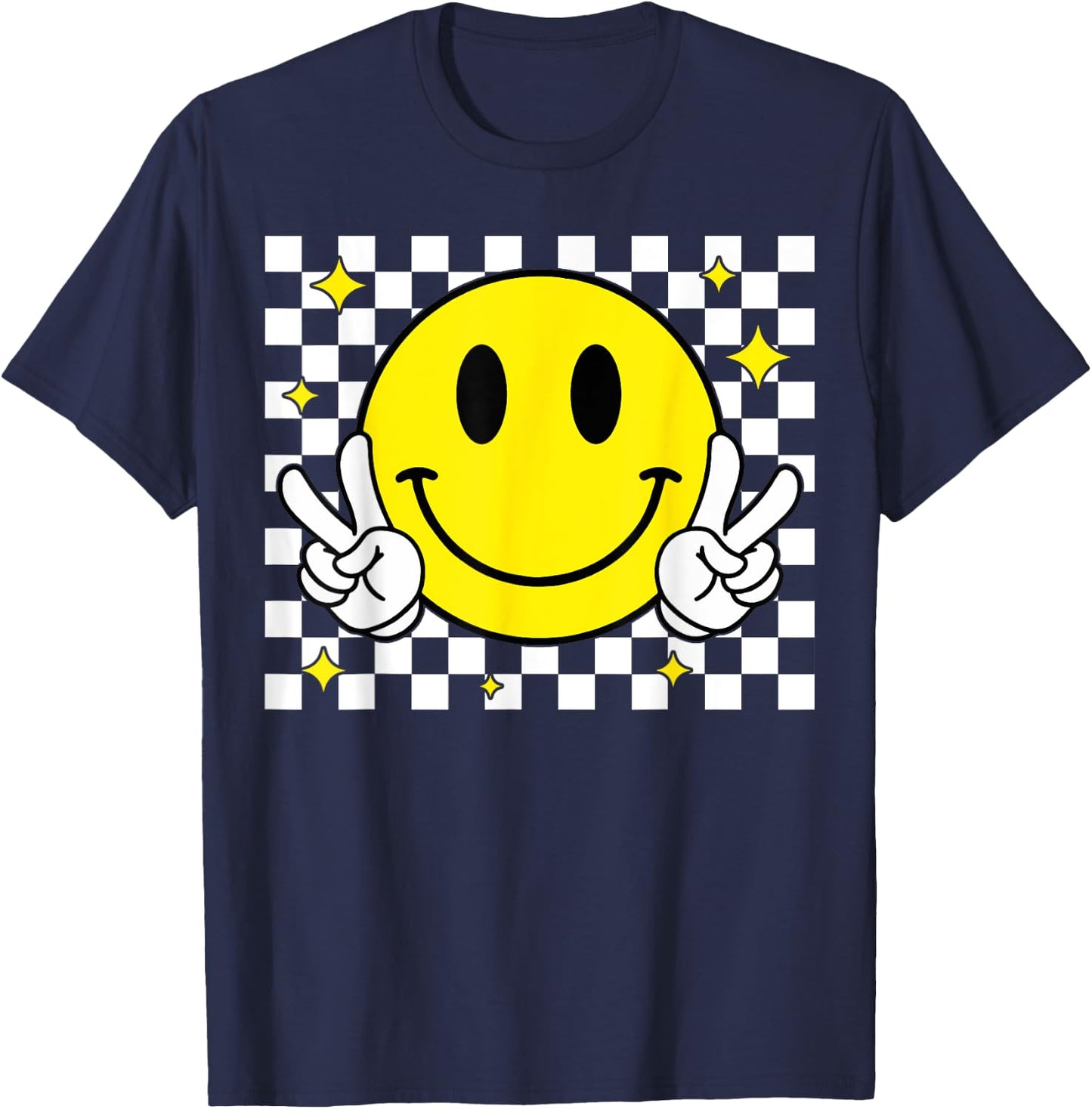 Yellow Smile Face Shirt Cute Happy Peace Smiling Face Kids T-Shirt - T-Shirt | Navy