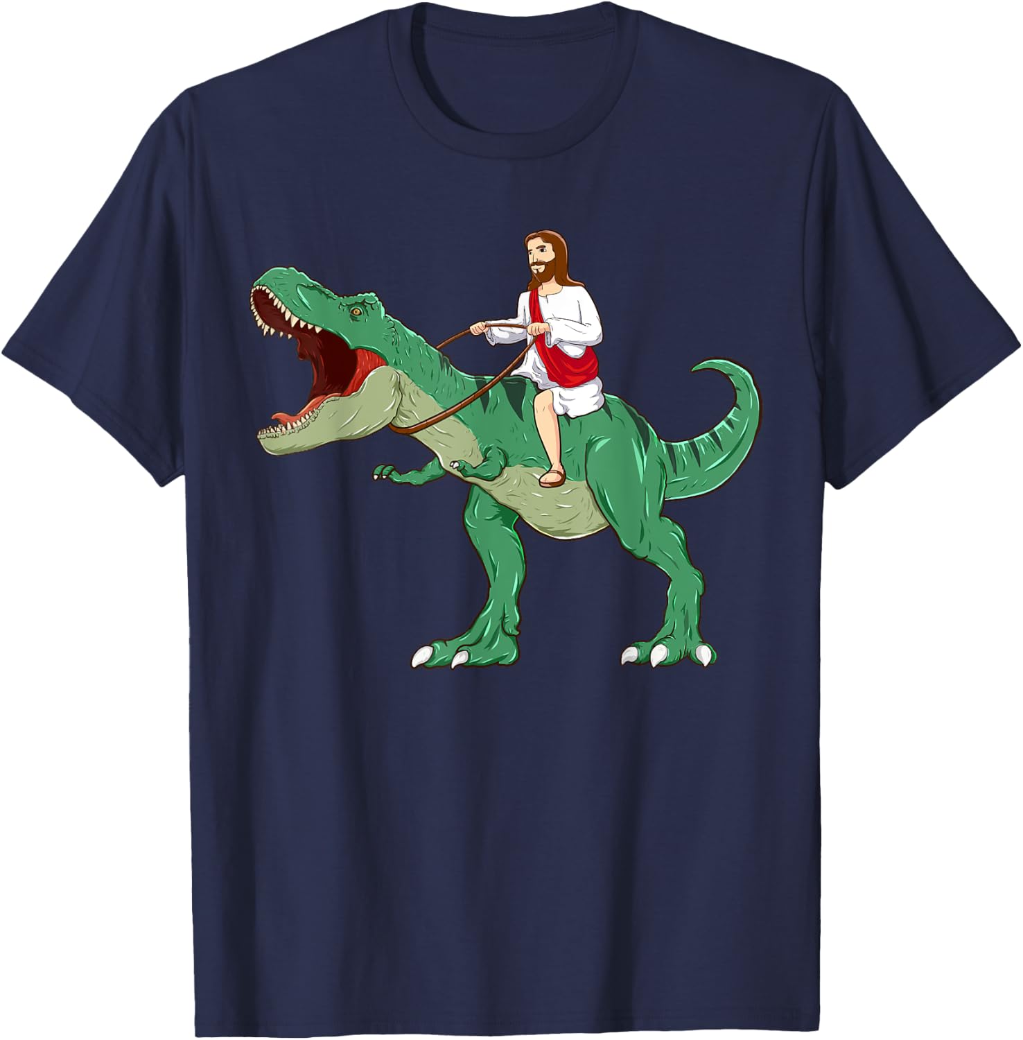 Funny Parody Jesus Riding Dinosaur Meme Dino Lover Believer T-Shirt - T-Shirt | Navy