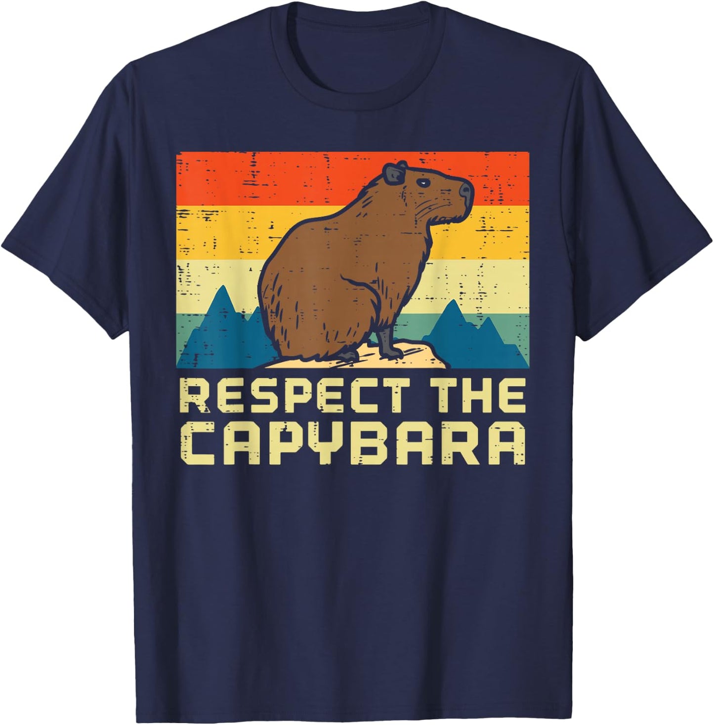 Respect The Capybara Retro Capy Rodent Animal Men Women Kids T-Shirt - T-Shirt | Navy