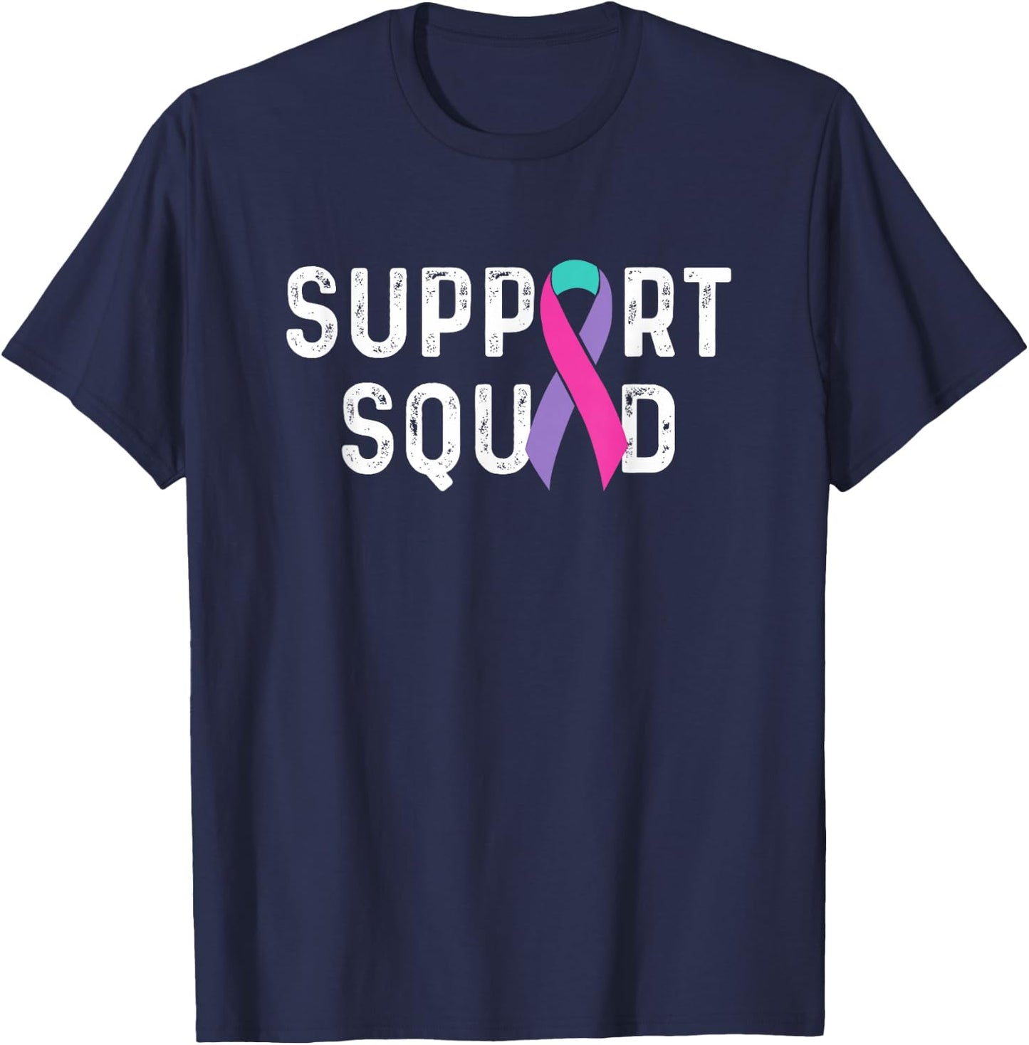 Thyroid Cancer Support Squad, Friend Family Awareness Ribbon T-Shirt - T-Shirt | Navy