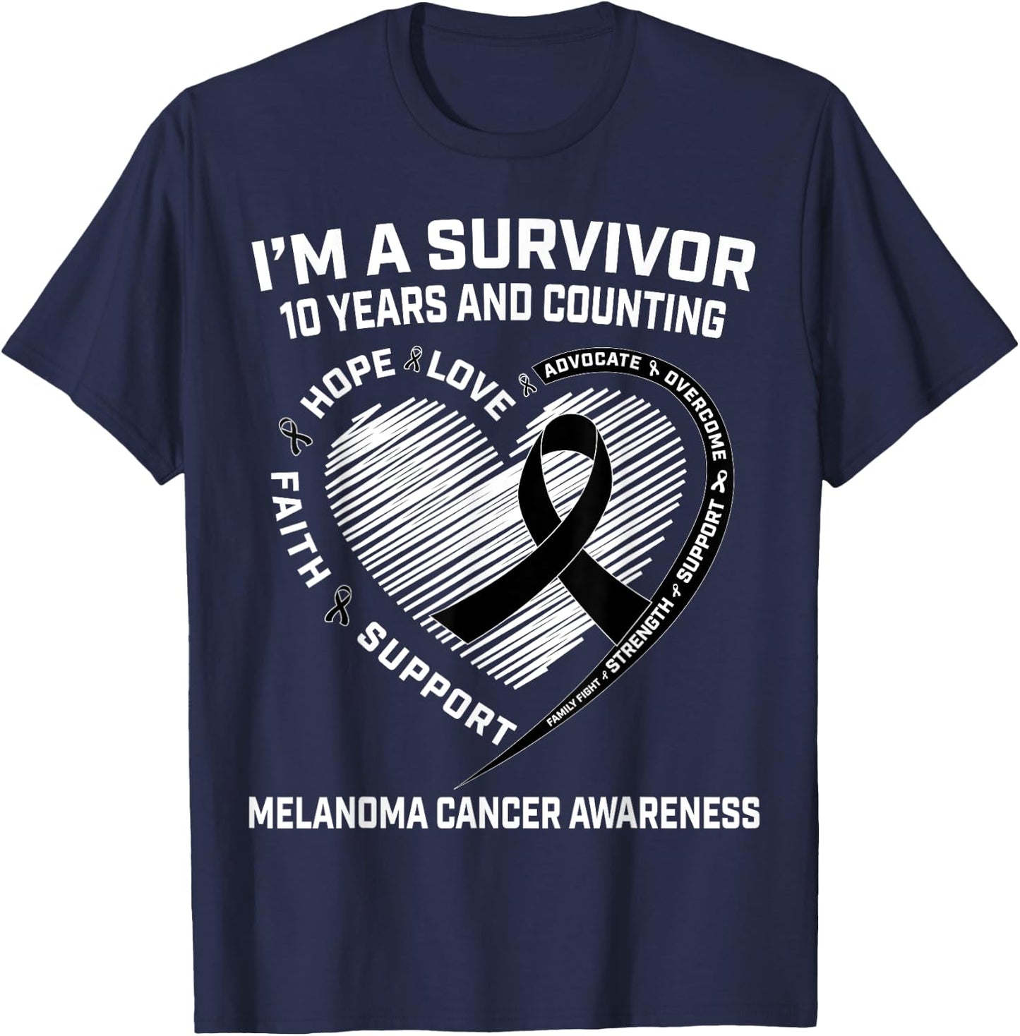 Melanoma Cancer Survivor Gifts Skin Cancer 10 Year Survivor T-Shirt - T-Shirt | Navy