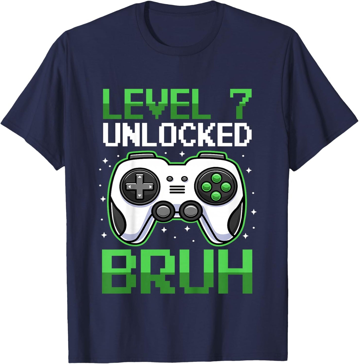 Kids Level 7 Unlocked Bruh 7 Years Old Video Gamer Birthday Boy T-Shirt - T-Shirt | Navy