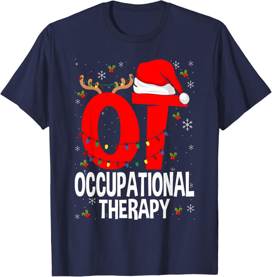 Therapy Christmas Lover Gift Co. Occupational Therapy Retro Groovy OT Therapist T-Shirt - T-Shirt | Navy
