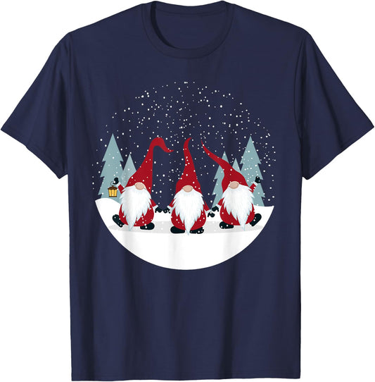 Funny 3 Nordic Gnomes Winter Christmas Swedish Cute Elves T-Shirt - T-Shirt | Navy