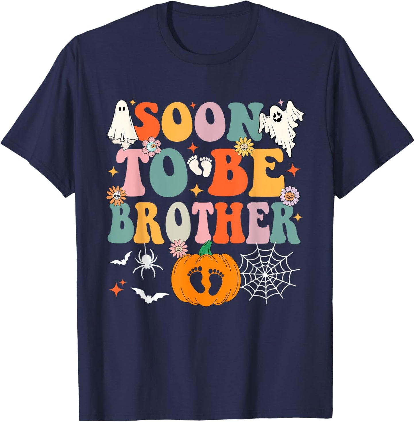 Soon to Be Brother Halloween Pregnancy Announcement Pumpkin T-Shirt - T-Shirt | Navy