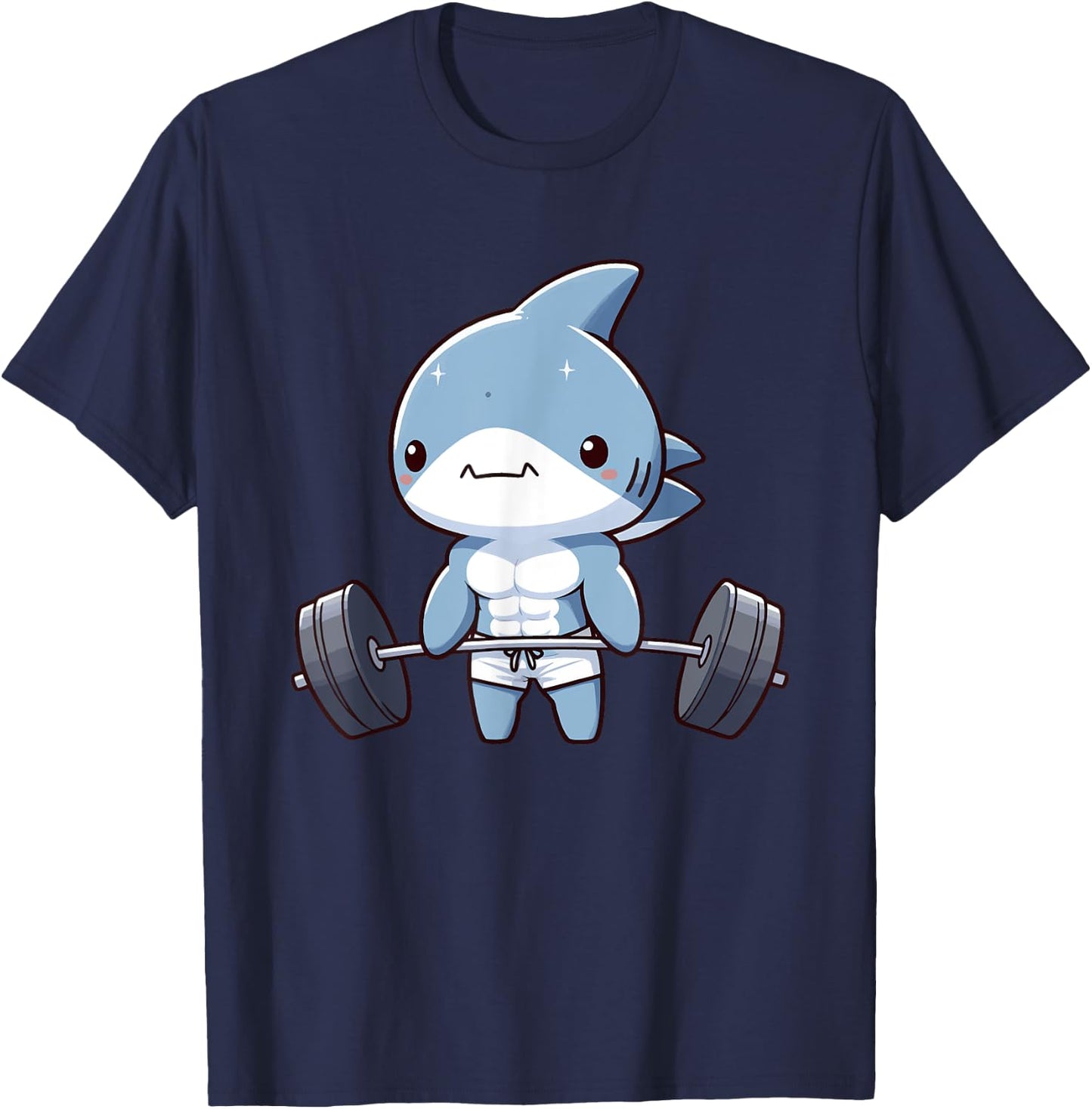 Cute Muscular Shark Weightlifting Funny Workout T-Shirt - T-Shirt | Navy