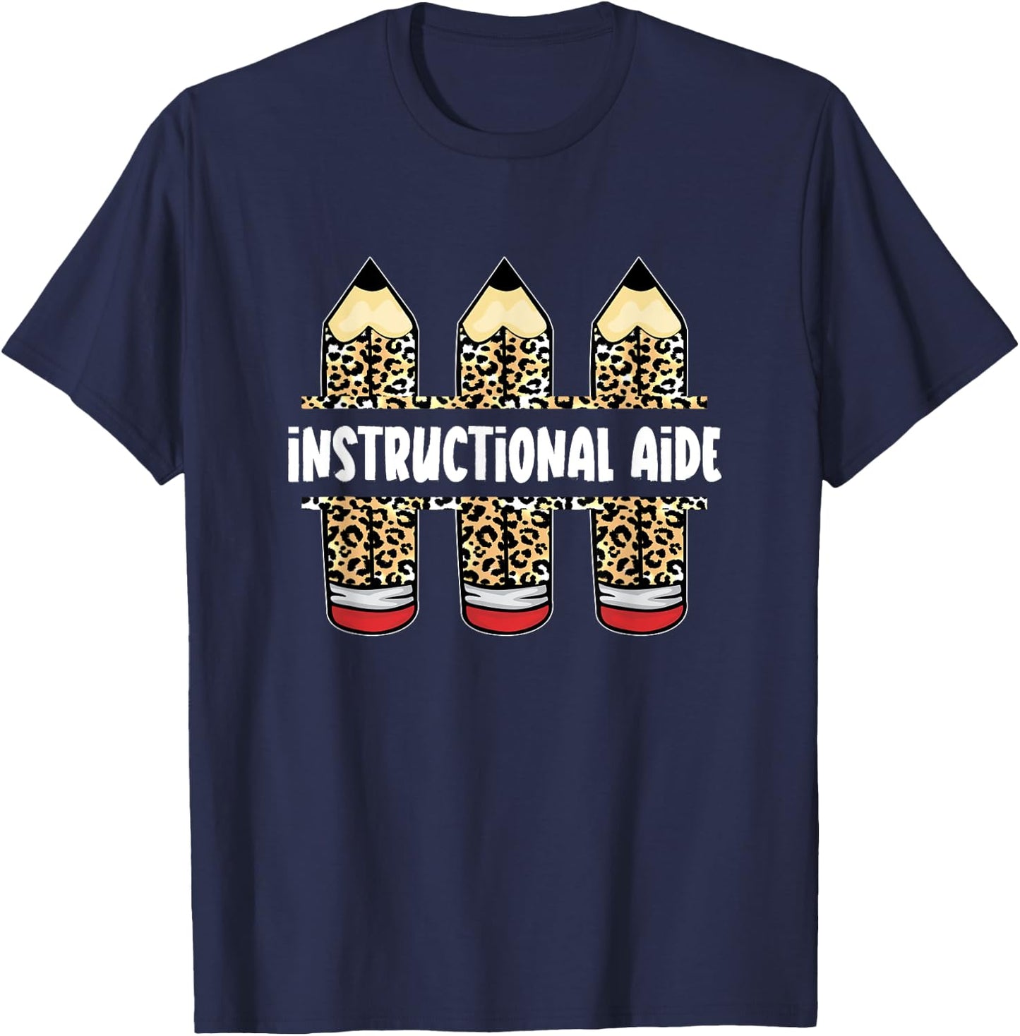 Leopard Pencil School Job Staff, School Instructional Aide T-Shirt - T-Shirt | Navy