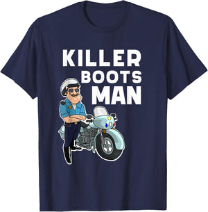 Funny Motors Police Officer Killer Boots For Motorcycle Cop T-Shirt - T-Shirt | Navy