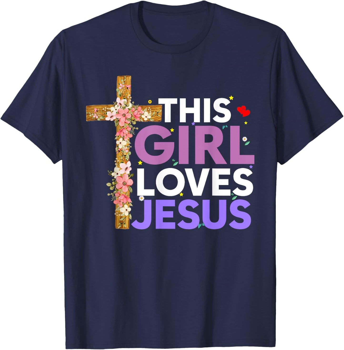 This Girl Loves Jesus Cute Christian Girl Jesus T-Shirt - T-Shirt | Navy