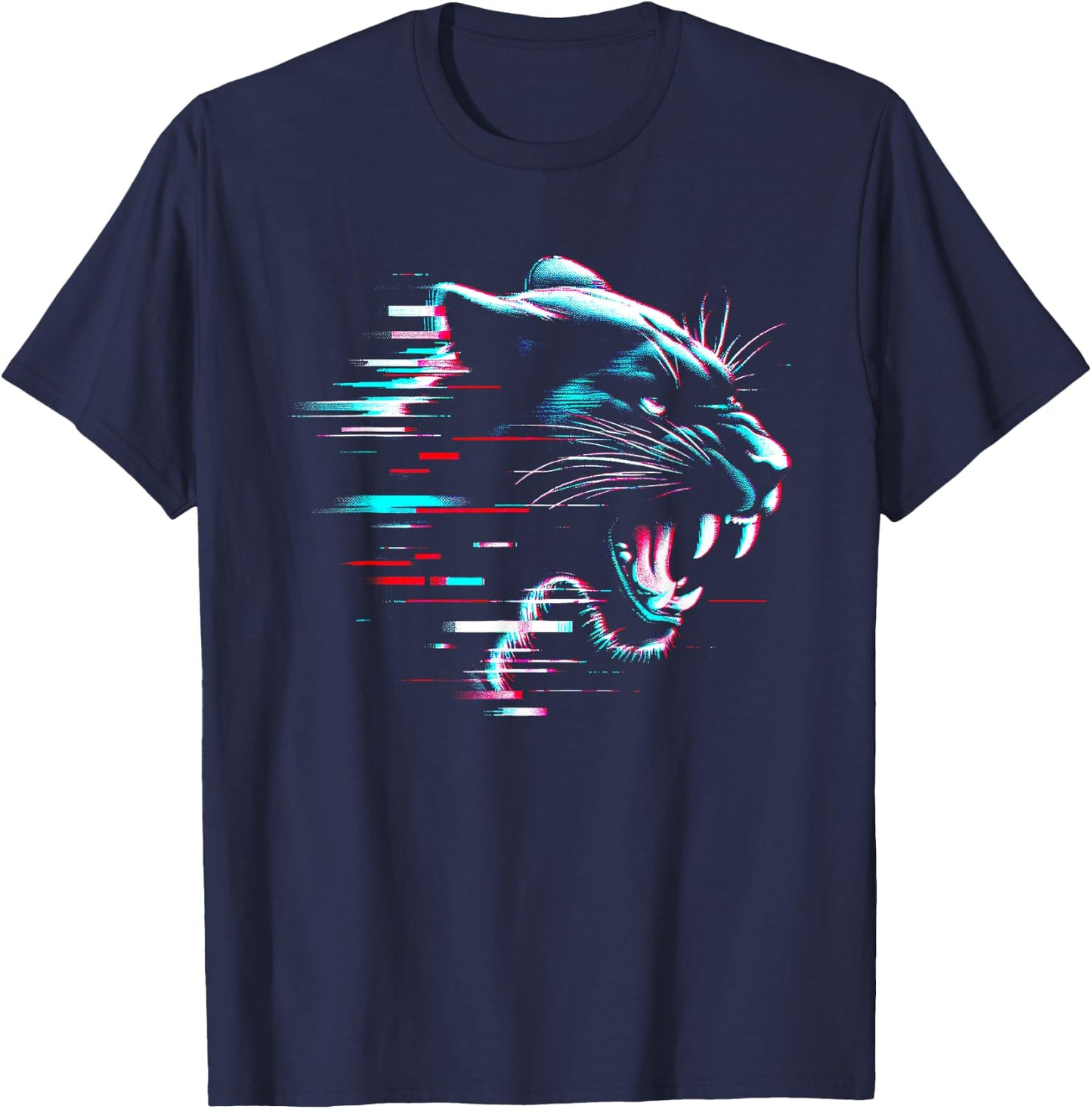 Black Panther Glitch - Vintage Panther Wild Animal Lover T-Shirt - T-Shirt | Navy