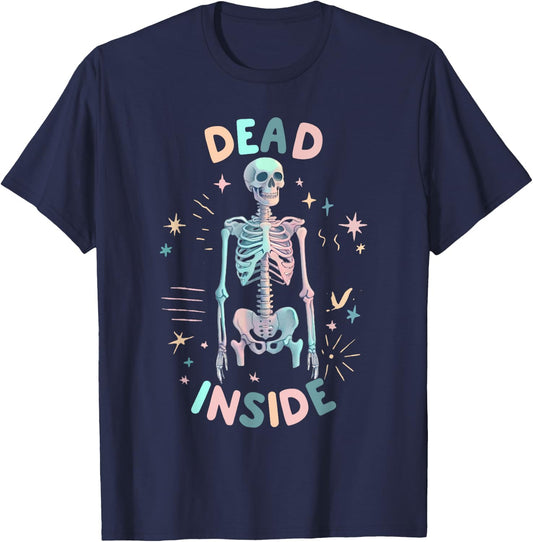 Funny Dead Inside Skeleton Casual Halloween Graphic Women T-Shirt - T-Shirt | Navy