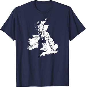 British Isles Sea Ireland Scotland Wales England Map Coins T-Shirt - T-Shirt | Navy
