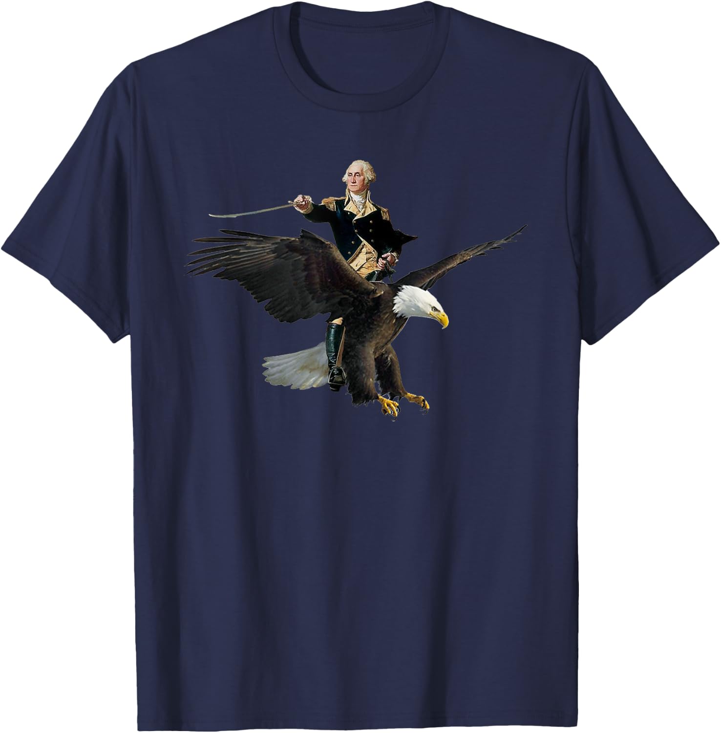 George Washington Riding A Bald Eagle - Patriotic T-Shirt - T-Shirt | Navy