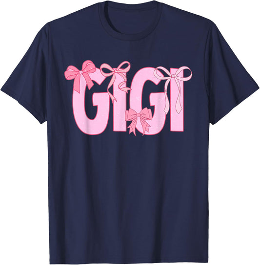 Gigi Coquette Bow Pink Aesthetic Mother's Day Gigi Life T-Shirt - T-Shirt | Navy