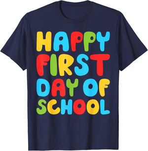 Happy First Day Of School Shirt Boy Girl Back To School T-Shirt - T-Shirt | Navy