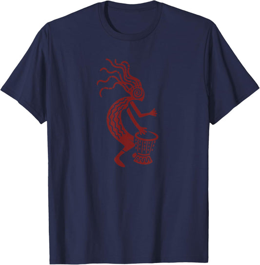 Kokopelli with Drum God Symbol of Fertility and Joy T-Shirt - T-Shirt | Navy