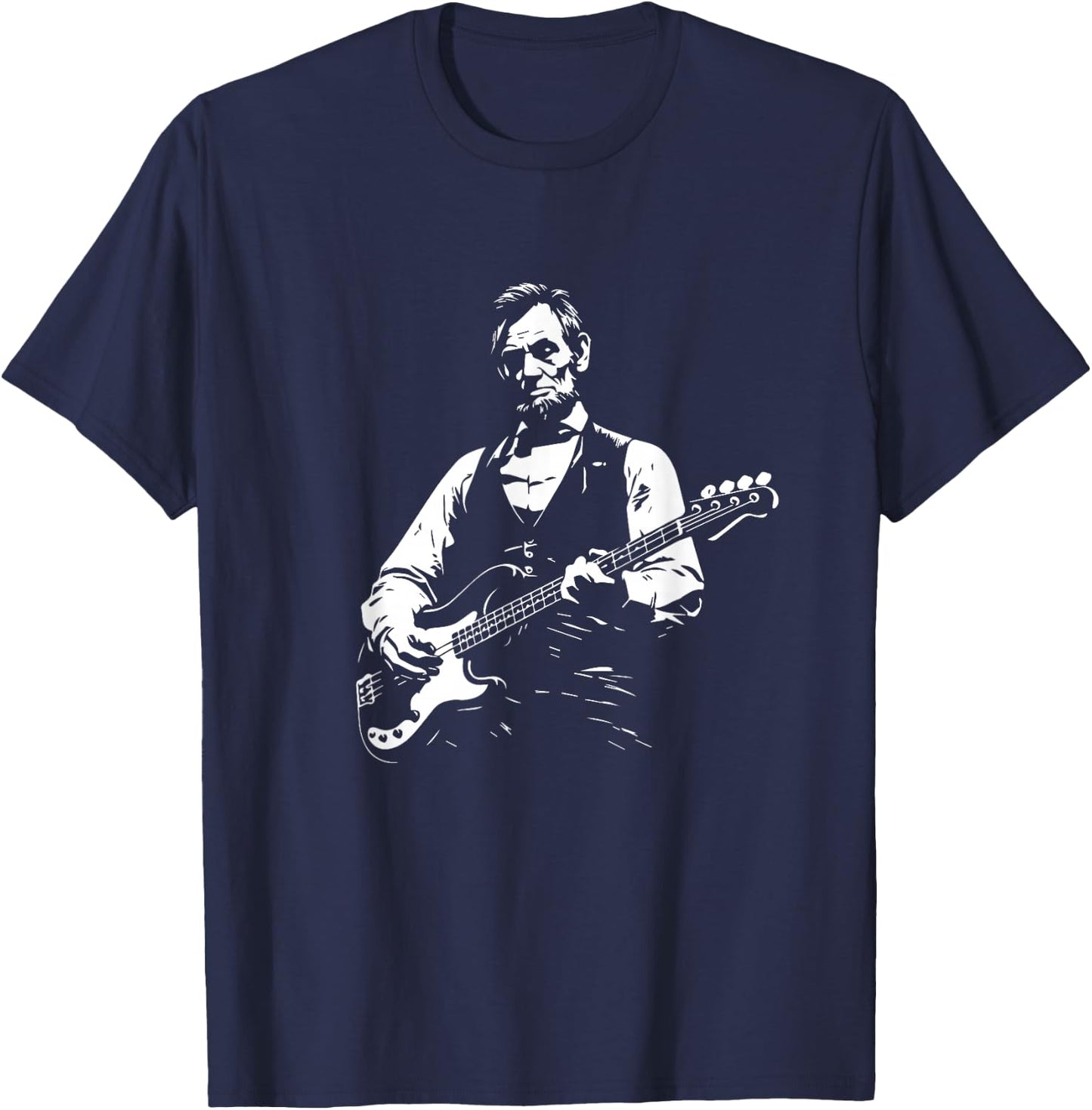 President Lincoln Playing a Four-String Bass Guitar T-Shirt - T-Shirt | Navy