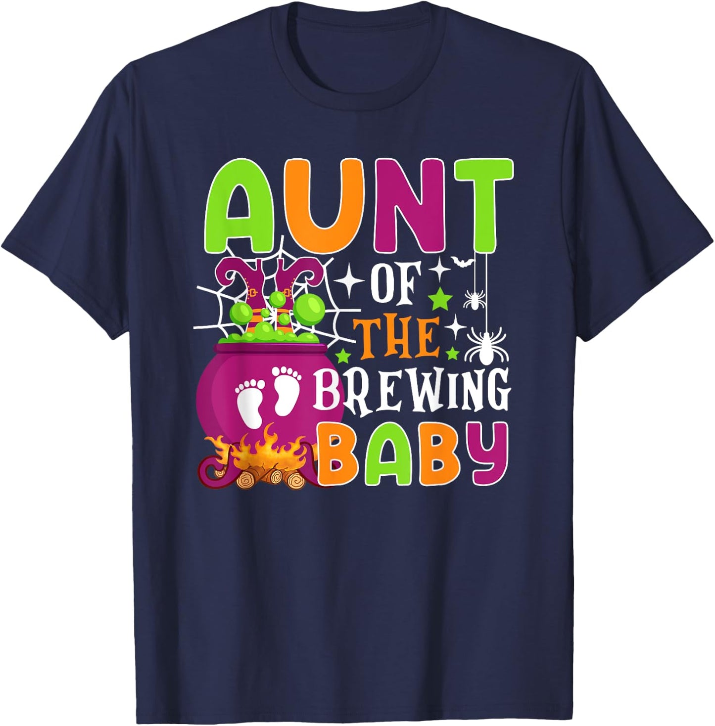 Aunt of Brewing Baby Halloween Theme Baby Shower Spooky T-Shirt - T-Shirt | Navy